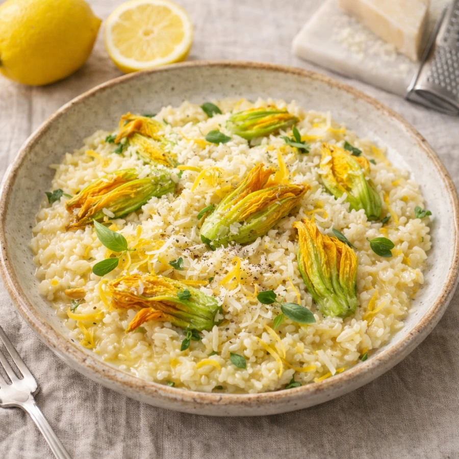 Hoofdgerecht: Risotto met citroen, courgettebloemen en Parmezaan | My Daily Favorite