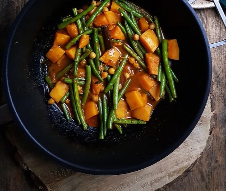 Lekkere pompoencurry met sperziebonen en kokosmelk
