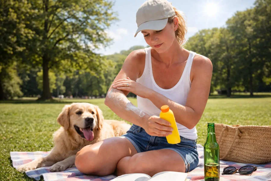 Vrouw smeert zich in met zonnebrandcreme | My Daily Favorite