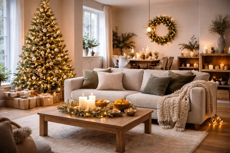 Warme kerstdecoratie in moderne woonkamer | My Daily Favorite
