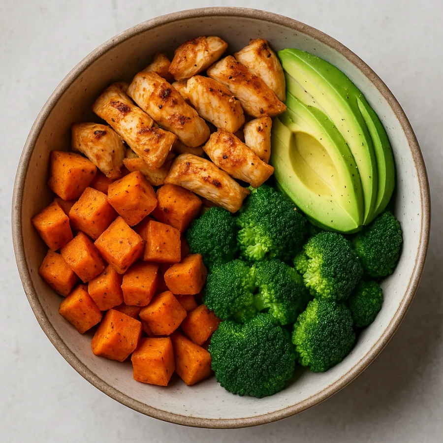 Zoete aardappel-bowl met kip en groenten - My Daily Favorite